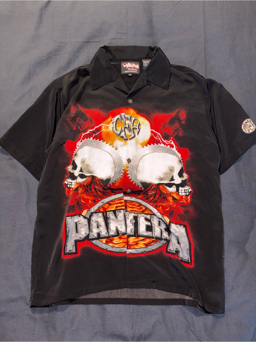 Dragonfly 2003 Pantera CFH Skulls Button-up Shirt Vintage Band Tee